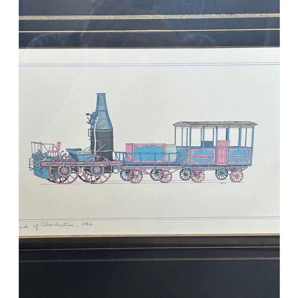 Vintage Curro Best Friend of Charleston 1830 Framed Train Print South Carolina - Picture 2 of 9